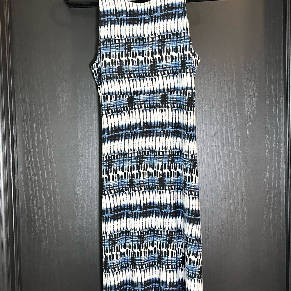 Athleta Blue and Black Striped Midi Dress